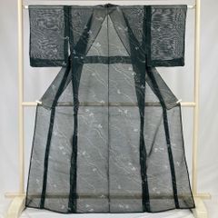F夏物 二重紗 無双 紗袷 竹垣に花 金彩 黒 正絹 訪問着 薄物 絽 紗 