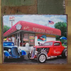 アンティークメタルプレート Val's Coffee Shop ガレージ インテリア コーヒーショップ ホットロッド ブリキ看板