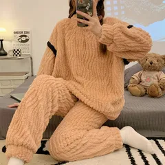 パジャマ 上下セット レディース もこもこ 長袖 長ズボン 厚手 防寒 暖かい ゆったり 可愛い おしゃれ 秋冬 ルームウェア 部屋着 寝巻き セットアップ