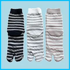 【新着商品】レディース 滑り止め付 3足 足袋 足袋ソックス 靴下 女性 口ゴム ゆったり 表糸綿100％ ボーダー 3足セット（色はお任せ）