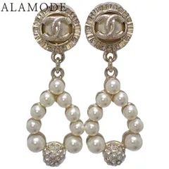 CHANEL(シャネル) ココマーク ティアドロップ ピアス メタル(GP) ラインストーン フェイクパール ピアス アクセサリー ジュエリー ぶら下がり ホワイト白 シャンパンゴールド 金 レディース 40802171417【中古】【アラモード】