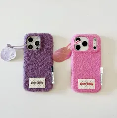 パープル・純色ウール調 シンプルスマホケースタグ付きiPhone17/16 Pro Max / iPhone15・14 ・13対応 bu1