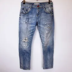 ZARA BASIC ザラ ベーシック クラッシュ加工ジーンズ デニムパンツ 32 Z1975 レディース