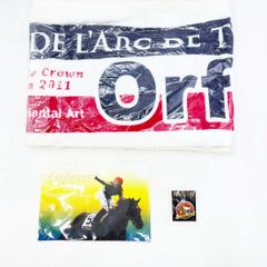 【未使用】オルフェーヴル 凱旋門賞 応援タオル ＆ マイクロファイバークロス(2011日本ダービー) ピンバッジ付 競馬