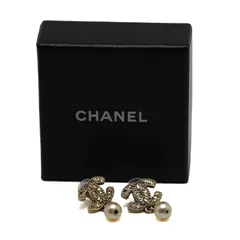 シャネル　ココマーク　ピアス　シャンパンゴールド　フェイクパール　スイング　08A
