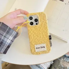 イエロー・純色ウール調 シンプルスマホケースタグ付きiPhone17/16 Pro Max / iPhone15・14・13 対応 bu1
