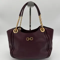 Salvatore Ferragamo サルヴァトーレフェラガモ レザー トートバッグ ダブルガンチーニ ボルドー バーガンディ チェーン ゴールド金具  肩掛け可 イタリア製