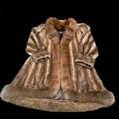 EF1031-1-2 冬 防寒 高級リアルファー 毛皮コート 良子刺繍入り レディース ロング ブラウン 美品