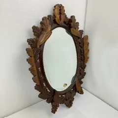 昭和レトロ 木彫り 壁掛けミラー 高さ62cm ウォールミラー アンティーク インテリア 鏡