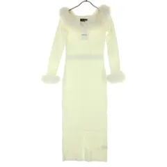 emiria エミリア 長袖 ニット ロングワンピース S ホワイト ファー取り外し可 レディース 古着