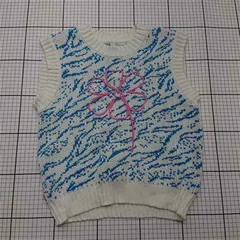 ◇ Θ 【ザラ ZARA】花柄刺繍 ニットベスト Mサイズ ホワイト系ブルー系 レディース E  【1509190007237】