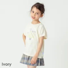 [アイボリー]子ども服 花プリント Tシャツ ベビー キッズ マタニティ 半袖 綿 コットン 80 90 100 110 120 130 140
