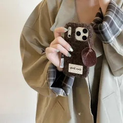 ブラウン・純色ウール調 シンプルスマホケースタグ付きiPhone17/16 Pro Max / iPhone15・14 ・13対応 bu1