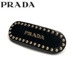 PRADA プラダ ヘアクリップ バレッタ ブラック ゴールドロゴ - メルカリ