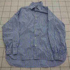 ◇ ⊂ ヌル NULL NULL23-136 ストライプシャツ コットン混 ブルー系 メンズ Mサイズ E 【1511100006599】