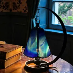 1点物！早い者勝ち！「オーロラの夜」　ステンドグラス 吊り下げランプ｜ブルーグリーン｜インテリア照明