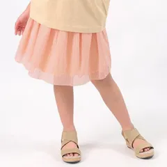 [ピンク]子供服 ストライプ チュールスカッツ 女の子 キッズ  子供服 こども服 スカート インナー付き 90 100 110 120 130 140 春夏 evercloset ever closet エバクロ エバークローゼット