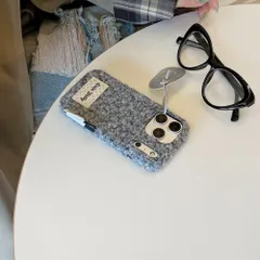 グレー・純色ウール調 シンプルスマホケースタグ付きiPhone17/16 Pro Max / iPhone15・14・13 対応 bu1