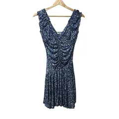 EGERIE(エジェリ) ワンピース レディース新品同様  - ダークネイビー×ブルー×白 Vネック/ノースリーブ/ひざ丈/花柄