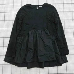 ◇ ⊂ オペーク ドット クリップ シンプル系 長袖 切り替えAラインカットソー サイズL ブラック系 レディース E  【1511250003165】