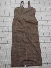 ◇ Θ オズモーシス チェック柄 2way ジャンスカ ノースリーブ ロング ワンピース サイズONE ブラウン系 レディース E  【1511250005039】