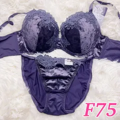 ブラショーツセット F75 フルバック ベルベット レース パープル 高級感 ランジェリー 上品  セクシー 下着セット