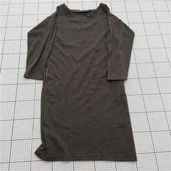 ◇ ⊇ ナチュラルビューティーベーシック チェック柄 長袖 ロング ワンピース サイズM ネイビー系 カーキ系 レディース E  【1511250005145】