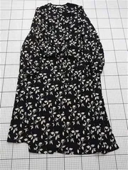 ◇ ⊂ Ottilie オッティリエ 葉柄 総柄 薄手 長袖 ロング ワンピース サイズF ブラック系 レディース E  【1511250005091】