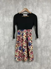 tocco closet トッコクローゼット ハートネックリブニットソー×フラワープリント ドッキング ワンピース 黒 ◆■ レディース