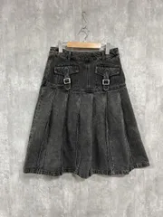 SLY JEANS スライジーンズ L／W OVER DYE PLEATS ミドル プリーツ デニムスカート size1/黒 ■■◎レディース