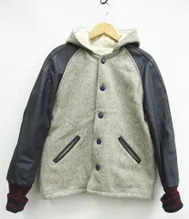 SKOOKUM スクーカム レザー切替 スタジャン フード付 ライトグレー×ネイビー Made in USA サイズ36 M0002-1223-7