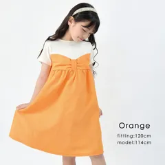 [オレンジ]子供服 ワンピース リボン付き 女の子 キッズ 子供服 こども服 ワンピース スカート 半袖 90 100 110 120 130 140 春夏 evercloset ever closet エバクロ エバークローゼット