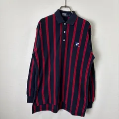 R00551｜RalphLauren｜ラルフローレン｜PoloShirt｜ポロシャツ｜長袖シャツ｜Stripe｜ストライプ｜Navy｜ネイビー｜Red｜赤｜Cotton｜Y2K｜90S｜古着｜ヴィンテージ｜一点物｜大人気｜フォロー割あり