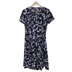 Leilian(レリアン) ワンピース サイズ11 M レディース美品  - 白×黒×ピンク クルーネック/半袖/ひざ丈