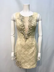 1985 AR Angel R エンジェルアール キャバクラ ドレス 総レース ストーン ビジュー パール ノースリーブ シースルー タイト ミニ キャバドレス S