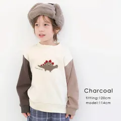 [チャコール]長袖 子供服 裏起毛 トレーナー 恐竜 刺繍 男の子 女の子 服 キッズ トップス ロンt 長袖tシャツ 80 90 100 110 120 130 140 150 evercloset ever closet エバクロ エバークローゼット