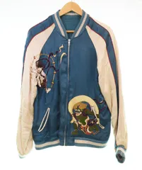 ハナタビガクダン 花旅楽団 スカジャン スーベニア ジャケット 風神 雷神 リバーシブル 総柄 刺繍 MJ ジャケット グリーン Mサイズ 103MT-3622