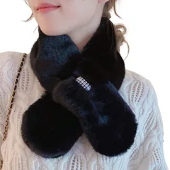 [ソユル] エコ フェイク ファー ティペット マフラー 襟巻き ふわふわ 暖か ビジュー エレガント 上品 フェミニン もこもこ 通勤 通学 レディース (ブラック) [ブラック]
