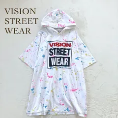 VISION STREET WEAR（ヴィジョンストリートウェア）ペイント風ロゴパーカーTシャツ　ホワイト×マルチ　サイズL
