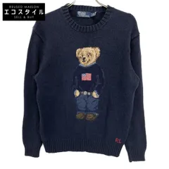 POLO RALPH LAUREN ポロ ラルフローレン ﾈｲﾋﾞｰ ﾎﾟﾛﾍﾞｱ 星条旗 ｸﾙｰﾈｯｸ ｺｯﾄﾝﾘﾈﾝﾆｯﾄ S