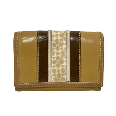 COACH(コーチ) 2つ折り財布 ミニシグネチャー柄 ベージュ×ダークブラウン×マルチ L字ファスナー レザー