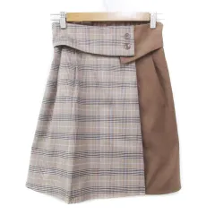 マジェスティックレゴン MAJESTIC LEGON フレアスカート ひざ丈 切替 チェック柄 マルチカラー M 茶 紺 ブラウン ネイビー /FF13
