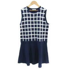 ペイトンプレイス PEYTON PLACE ニットワンピース ひざ丈 ノースリーブ ウィンドウペン柄 15 ネイビー 紺 /YM5