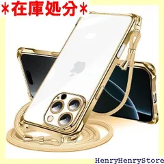 iPhone 16 Pro 用 ケース クリア ショルダー iPhone16pro 用 スマホケース アイフォン16Pro カバー 肩掛け 斜めかけ 縄掛けケース 透明 TPU 薄型 軽量 耐衝撃 携帯ケース 紐付き 斜めがけ 織りストラ ゴールド 1990