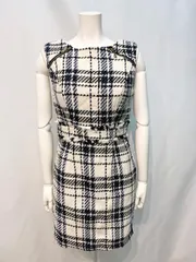 1992 JEWELS ジュエルズ　キャバクラ　ドレス　ツイード　チェック　肉厚　ノースリーブ　ジップ　タイト　ミニ　キャバドレス　M
