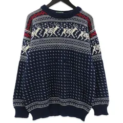 L.L.Bean エルエルビーン ニット 80s ノルウェー製 ノルディック ヴィンテージ ウール トナカイ ネイビー L 71014542