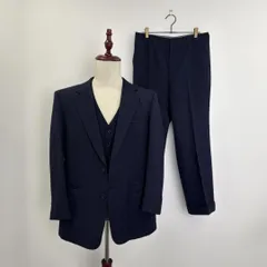 R00616｜Vis Vogue｜ビスヴォーグ｜Navy｜ネイビー｜メンズ｜ストライプスーツ｜スリーピース｜3点セット｜ジャケット｜ベスト｜パンツ｜Y2K｜90S｜古着｜大人気｜一点物｜ヴィンテージ｜フォロー割あり｜L
