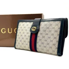【静かに映える大人GUCCI】　GUCCI　二つ折り財布 インターロッキング シェリーライン マイクロシマ ヴィンテージ Wホック オールドグッチ　ネイビー