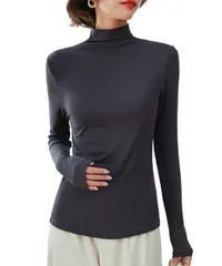 [グリーンパキラ] ハイネック 長袖 レディース レイヤード インナー 春 秋 冬 トップス カットソー 重ね着 着回し インナーブラウス ブラウス 伸縮 薄手 無地 シンプル おしゃれ オフィスカジュアル 灰色 (M, グレー) [グレー] [M] [標準]