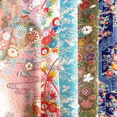 No.500大きい綺麗な着物はぎれ5枚セット 正絹 生地 中古 カットクロス 古布 つまみ細工 材料 素材 japanbela